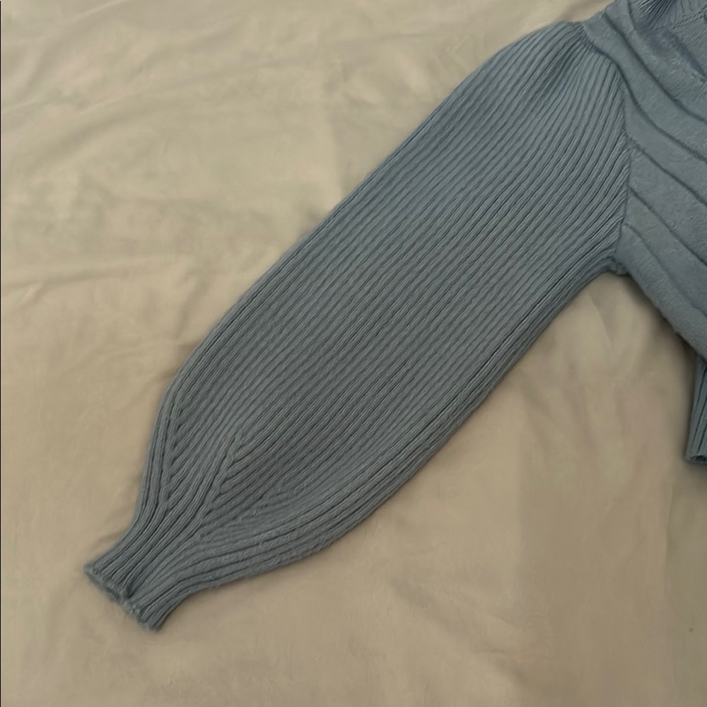 Blue Ribbed Women's Sweater - Picture 2 of 8